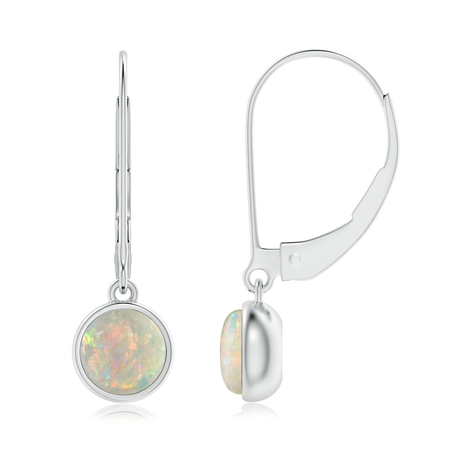 Round Opal Solitaire Drop Earrings with Leverback