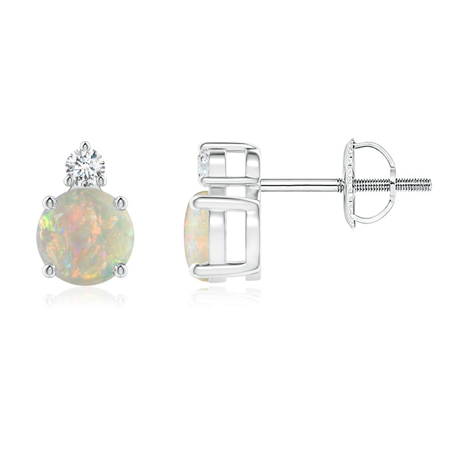 Basket-Set Round Opal Stud Earrings with Diamond