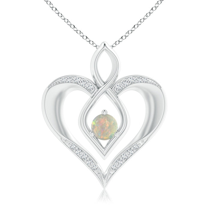 Opal Infinity Heart Pendant with Diamond Accents