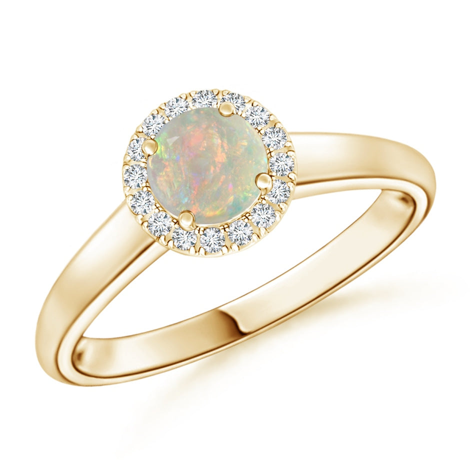 Classic Round Opal and Diamond Halo Ring