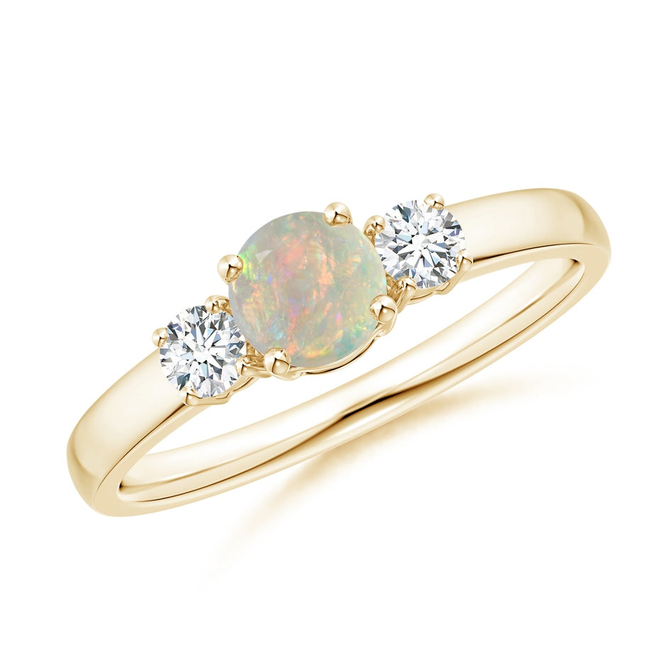 Classic Round Opal and Diamond Three Stone Engagement Ring