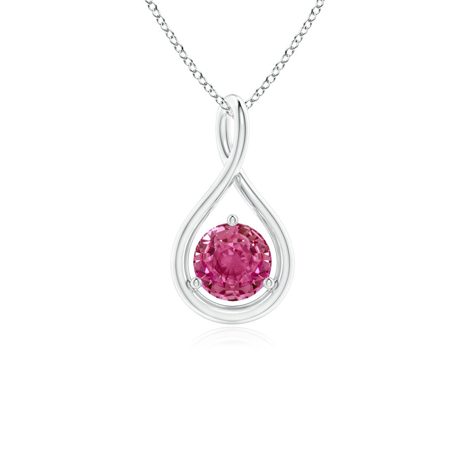 Solitaire Round Pink Sapphire Infinity Twist Pendant