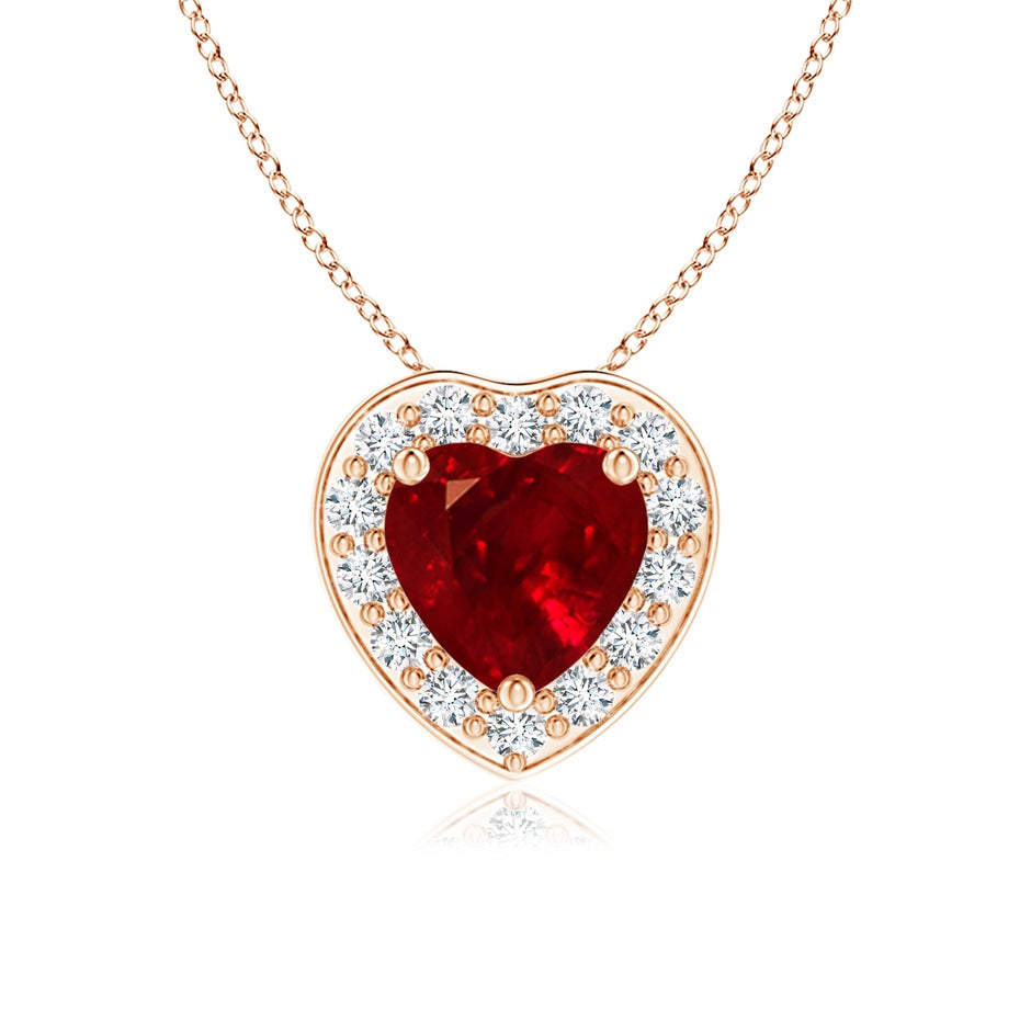 Heart-Shaped Ruby Pendant with Diamond Halo