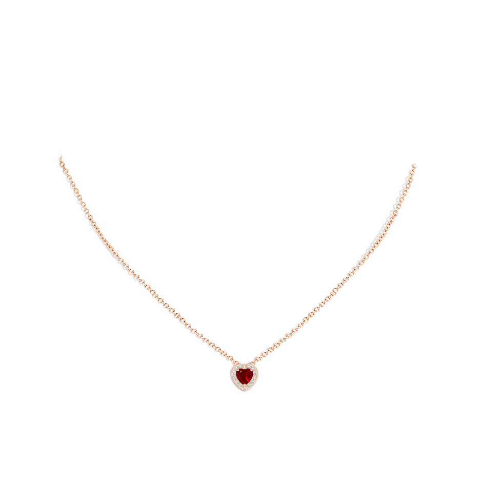 Heart-Shaped Ruby Pendant with Diamond Halo