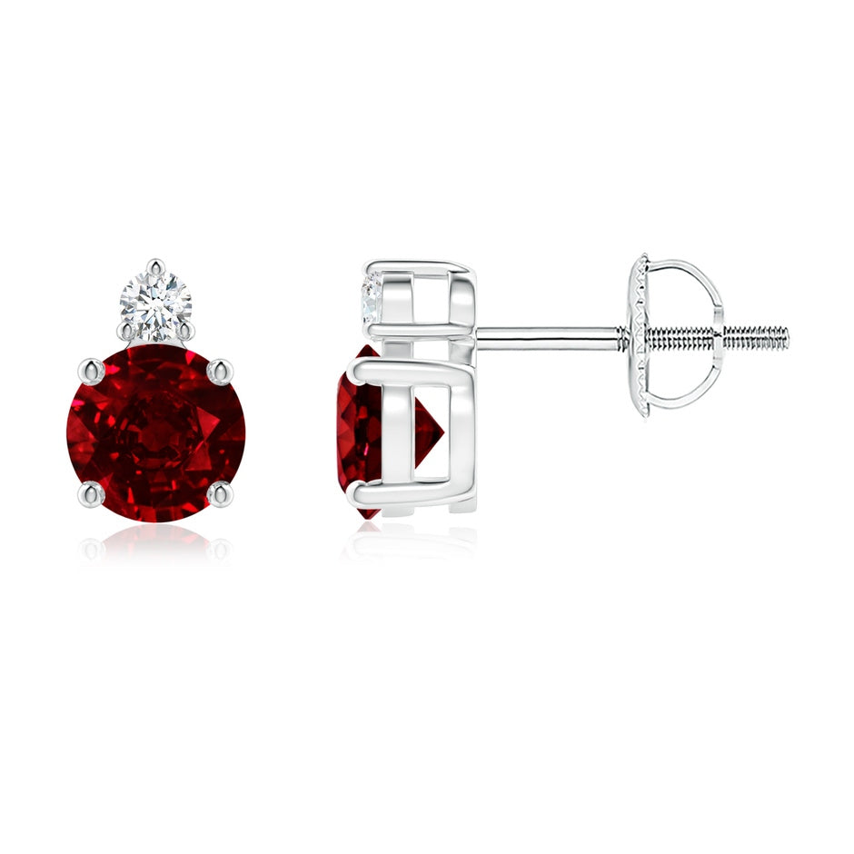 Lab-Grown Basket-Set Round Ruby Stud Earrings with Diamond