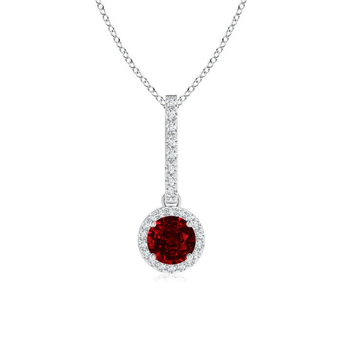 Lab-Grown Dangling Round Ruby and Diamond Halo Pendant