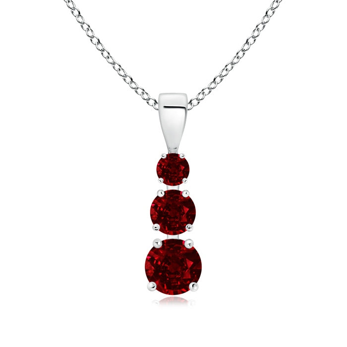 Lab-Grown Graduated Round Ruby Three Stone Pendant