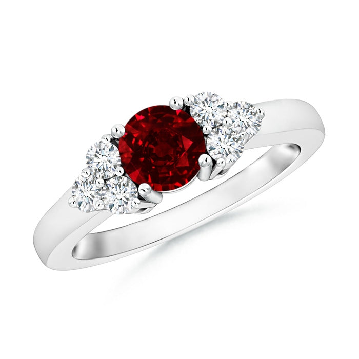 Lab-Grown Round Ruby Solitaire Ring With Trio Diamonds