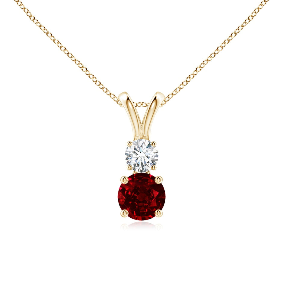 Prong-Set Round Ruby and Diamond Two Stone Pendant