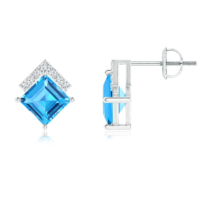 Swiss Blue Topaz and Diamond Chevron Stud Earrings