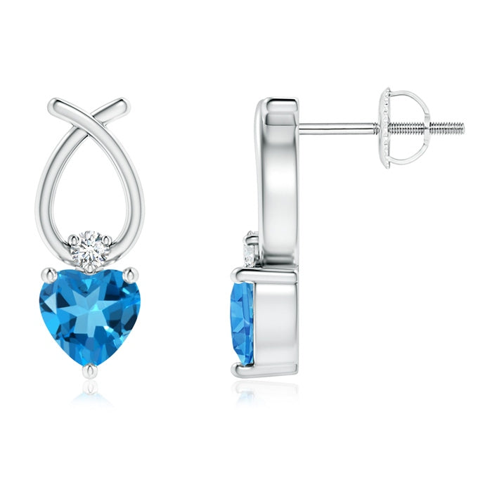 Heart Shaped Swiss Blue Topaz Ribbon Earrings