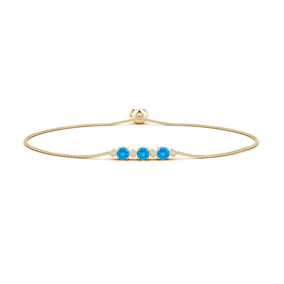 Three Stone Round Swiss Blue Topaz Bracelet with Diamonds