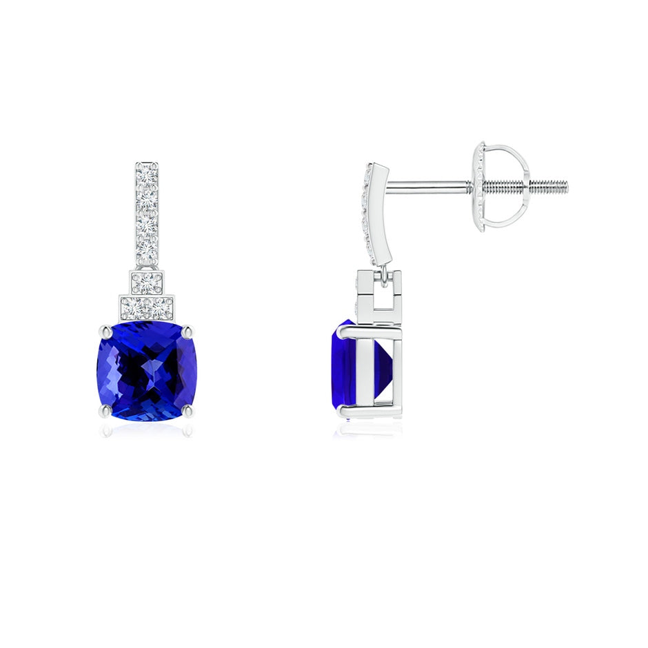 Cushion Tanzanite Dangle Earrings with Diamonds