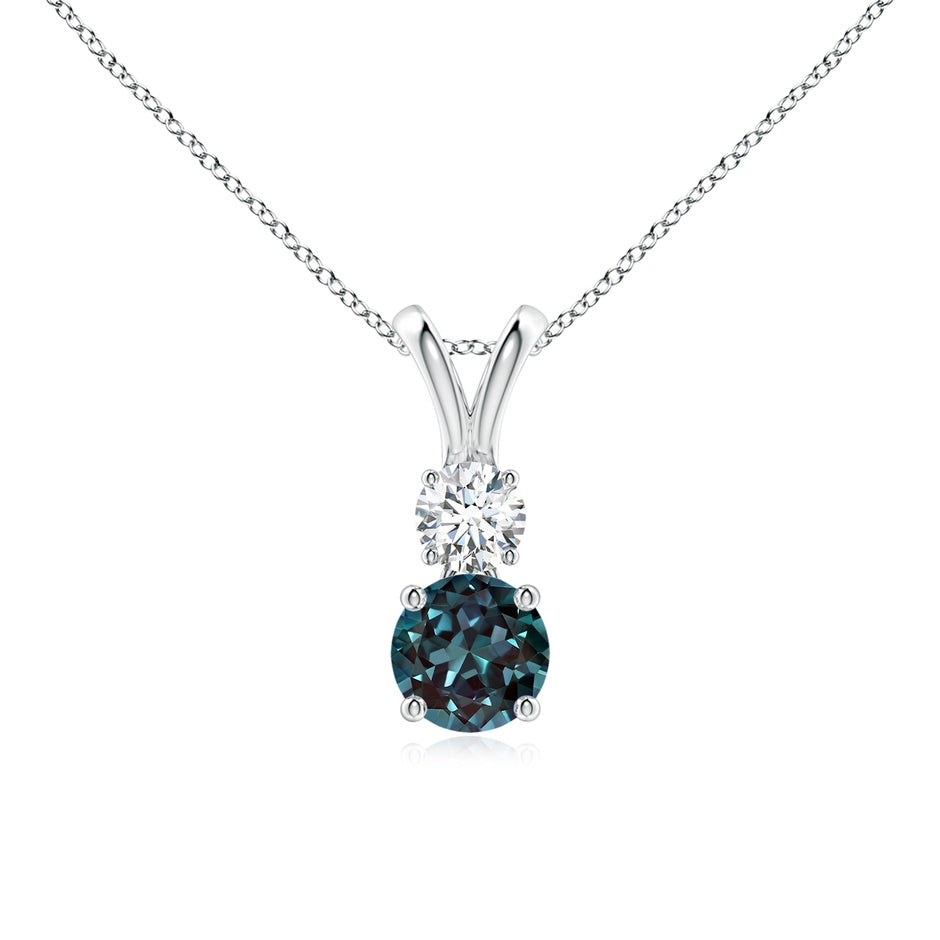 Prong-Set Round Lab-Grown Alexandrite and Diamond Two Stone Pendant