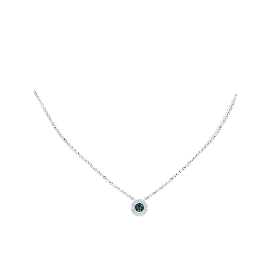 Round Bezel-Set Lab-Grown Alexandrite Pendant with Diamond Halo