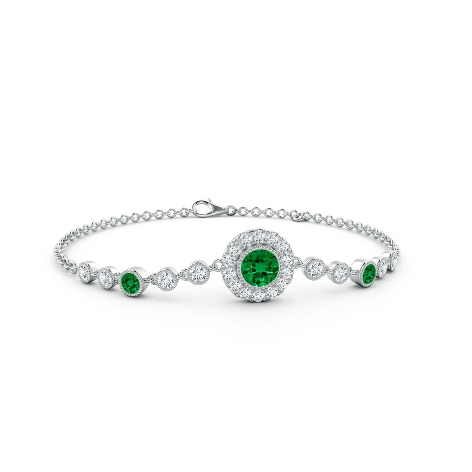 Lab-Grown Vintage Style Bezel-Set Emerald and Lab Diamond Bracelet