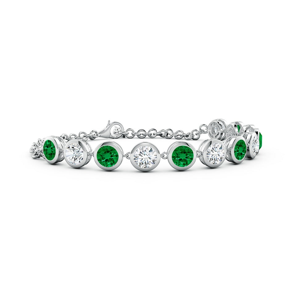 Bezel-Set Round Lab-Grown Emerald and Diamond Eternity Chain Bracelet