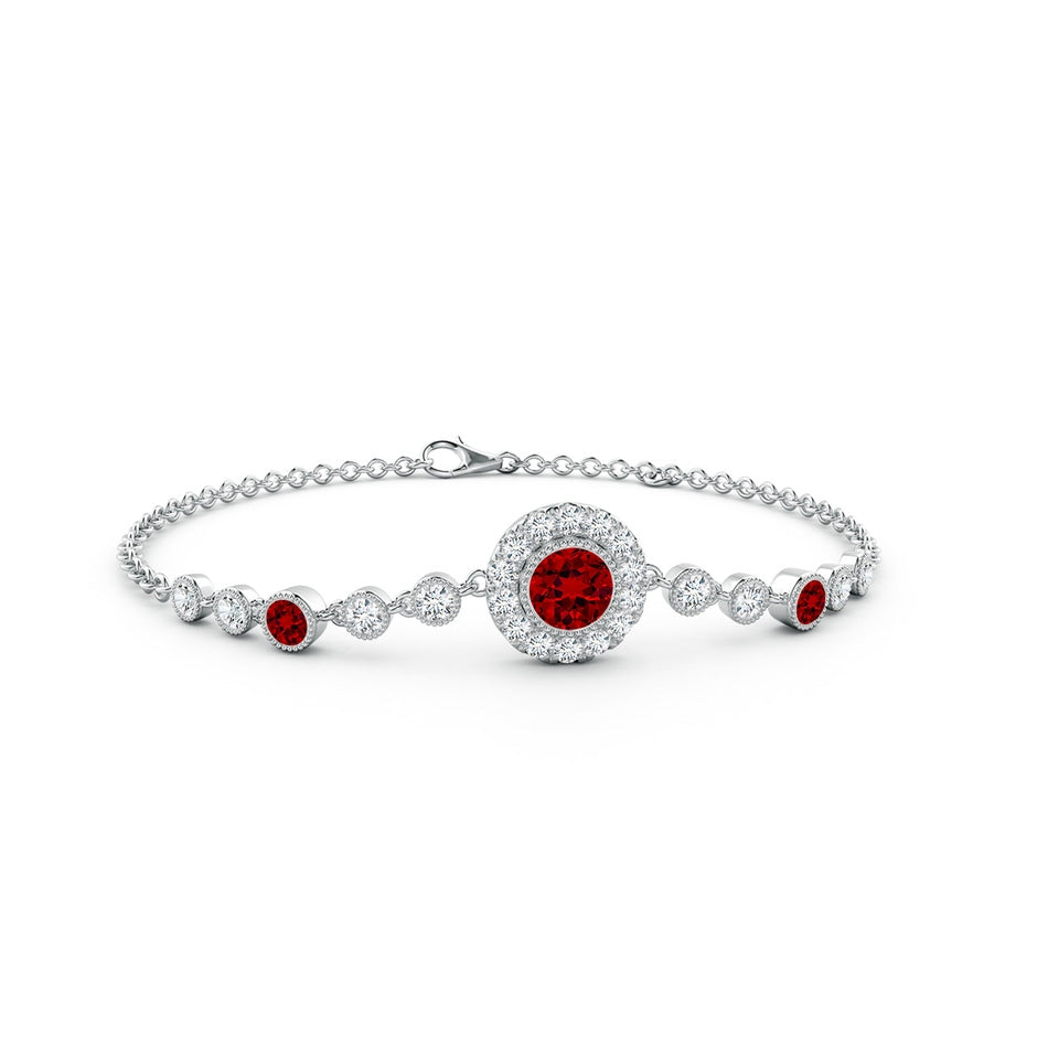 Lab-Grown Vintage Style Bezel-Set Ruby and Lab Diamond Bracelet
