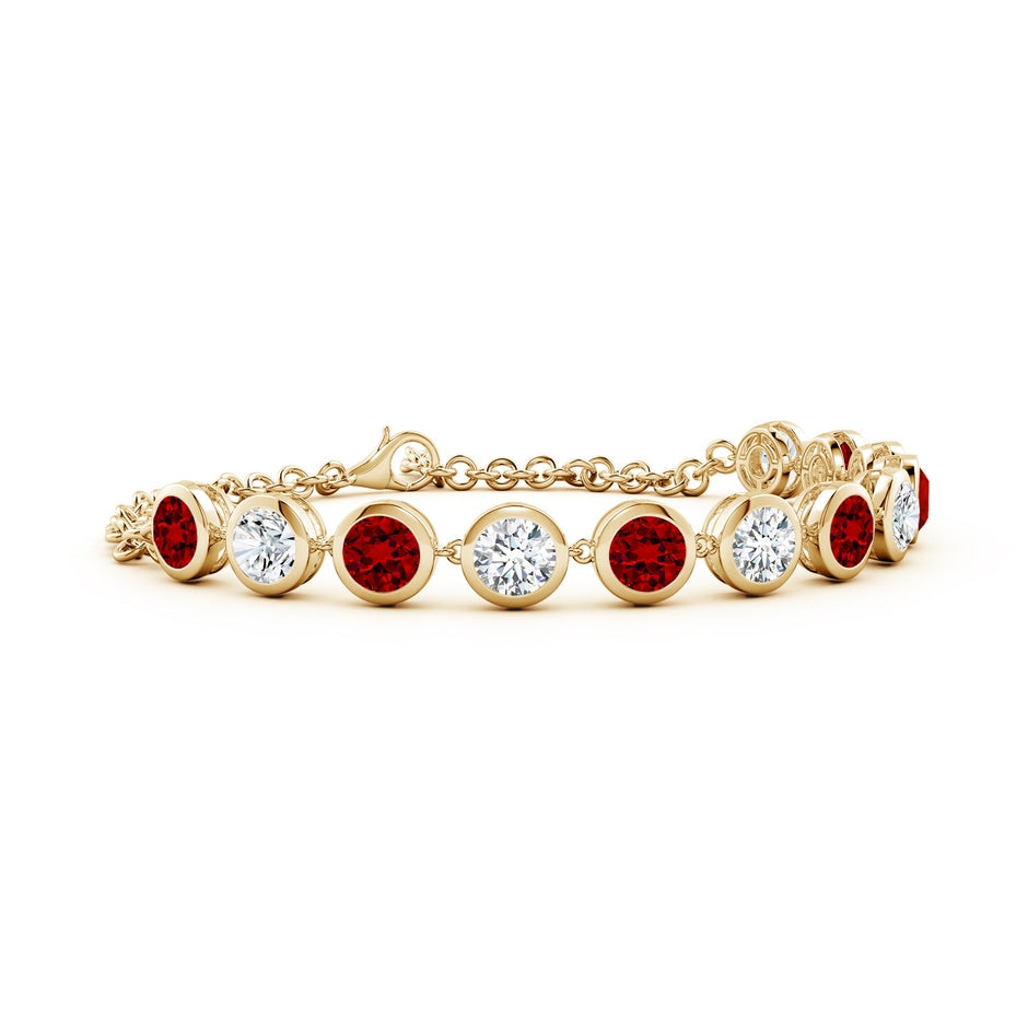 Bezel-Set Round Lab-Grown Ruby and Diamond Eternity Chain Bracelet