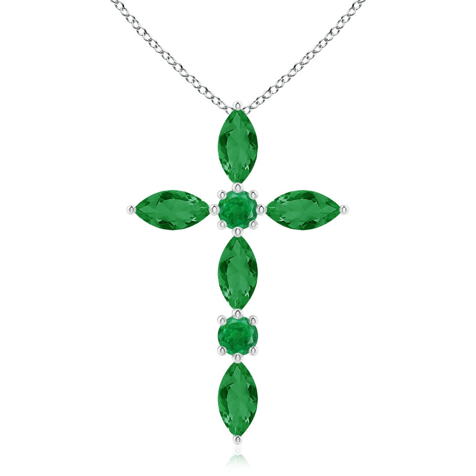 Marquise and Round Emerald Cross Pendant