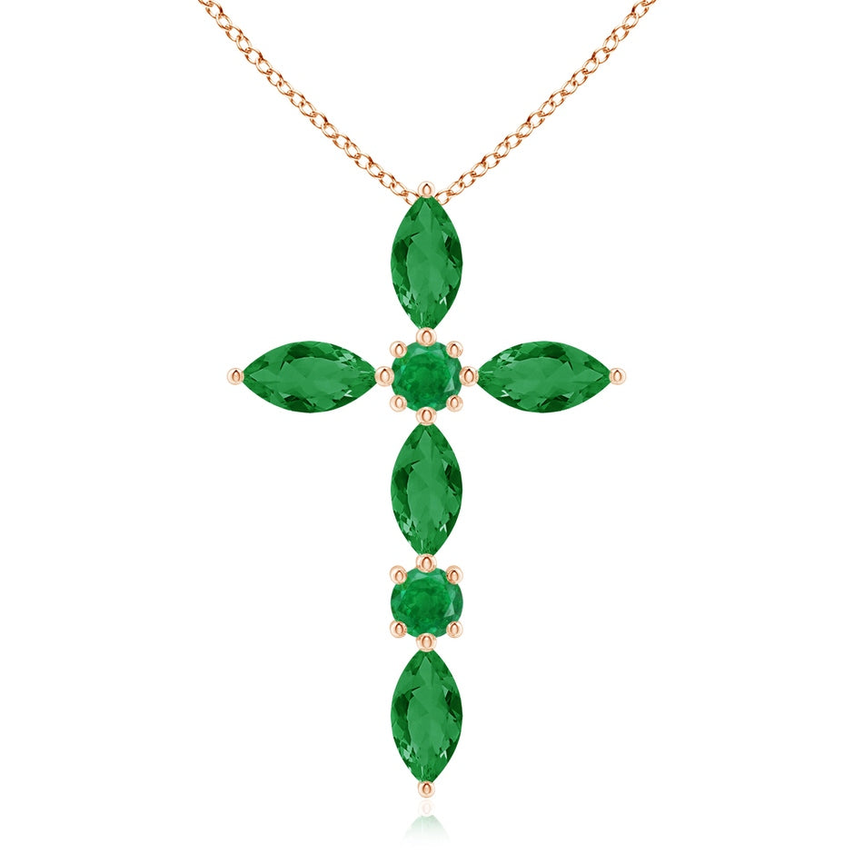 Marquise and Round Emerald Cross Pendant