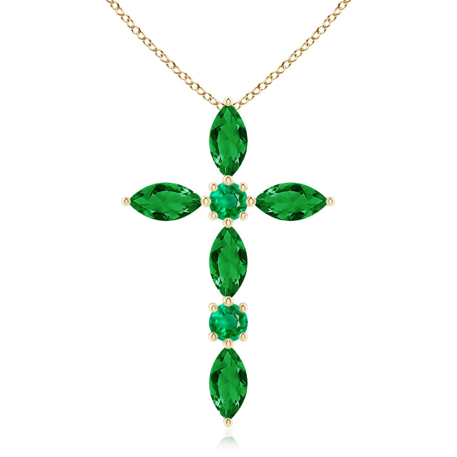 Marquise and Round Emerald Cross Pendant