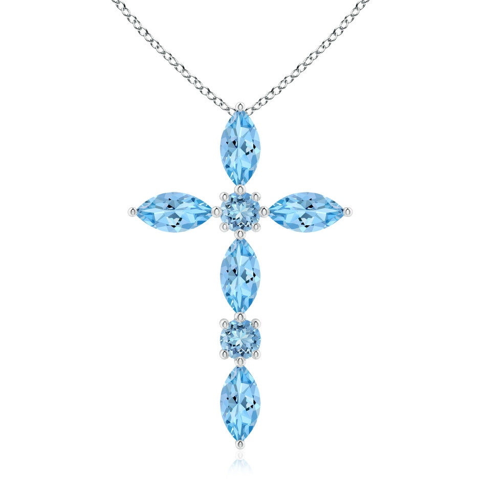 Marquise and Round Aquamarine Cross Pendant