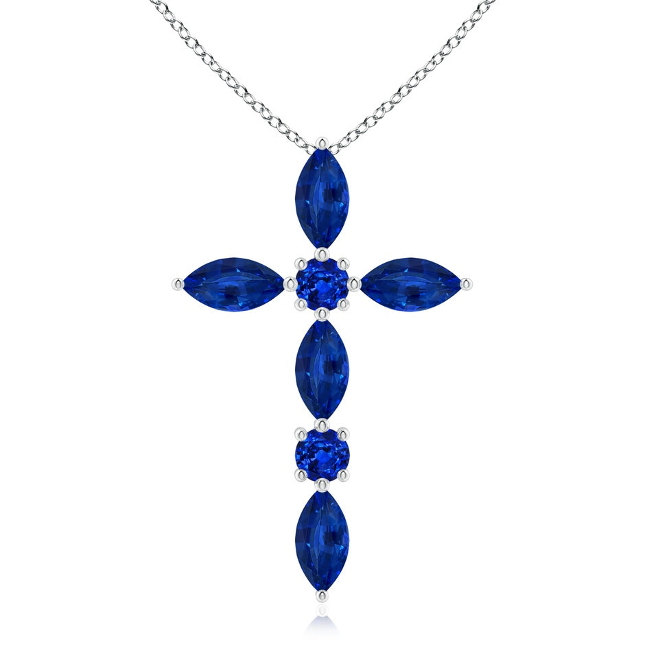 Marquise and Round Blue Sapphire Cross Pendant