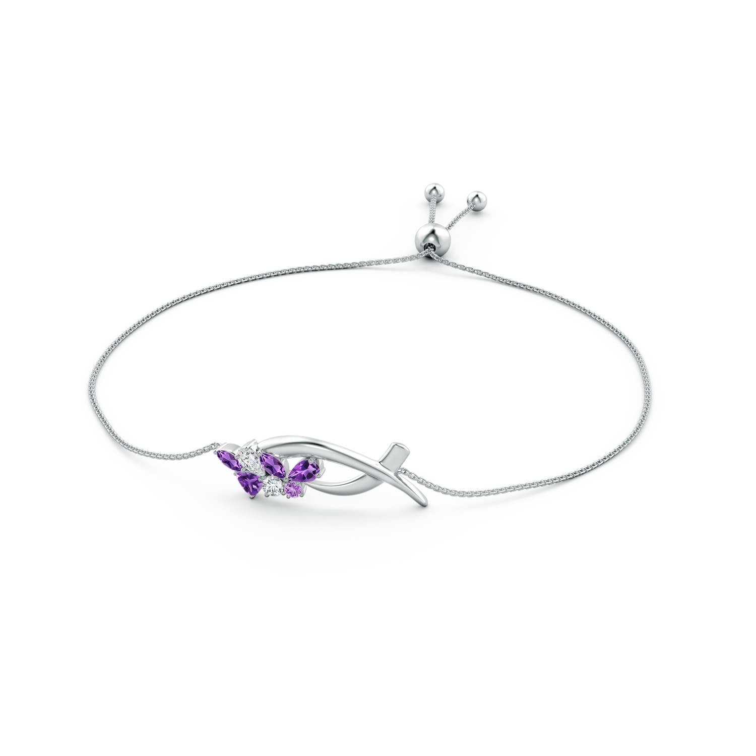 Natori x 1.03 CTW Multi-Shape Amethyst & Diamond Sumi Stroke Bolo Bracelet in 14K White Gold