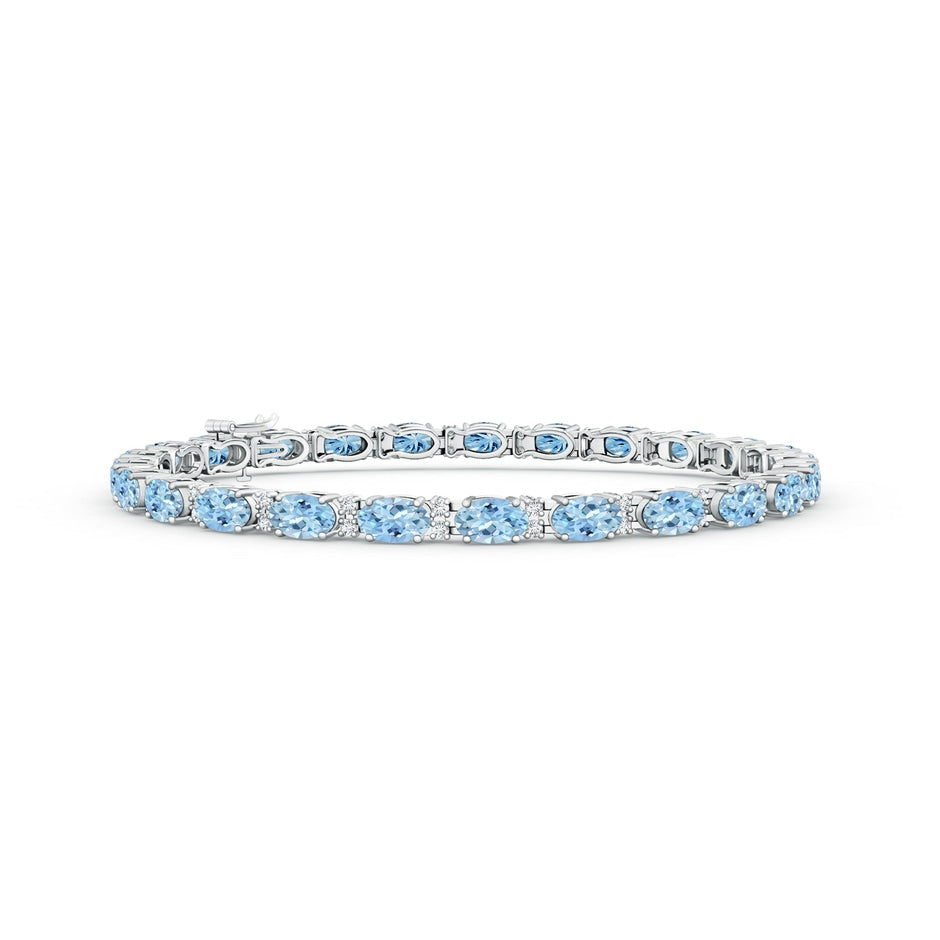 Classic Oval Aquamarine and Diamond Tennis Bracelet