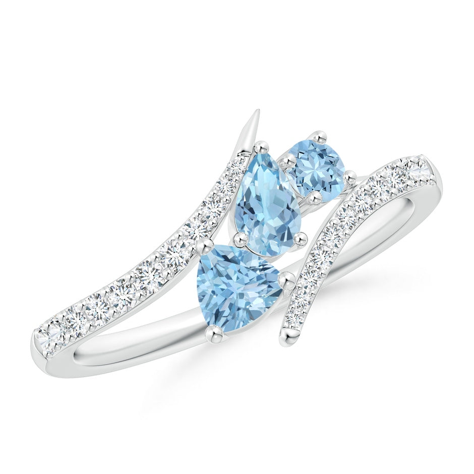 Three Stone Multi-Shape Aquamarine Pisces Bypass Ring