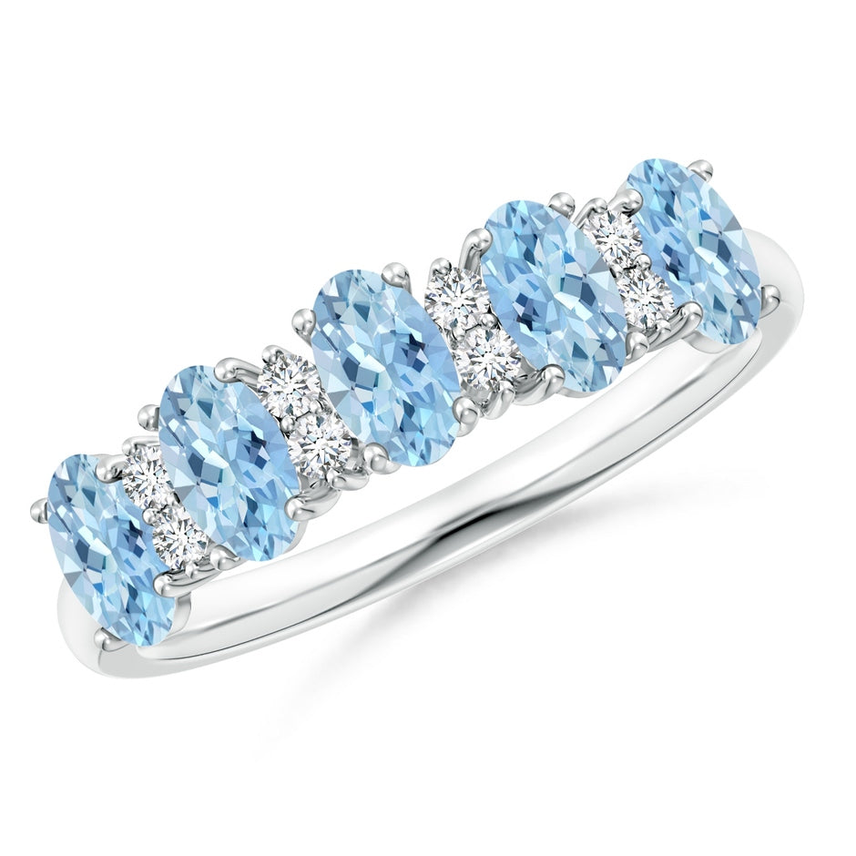 Five Stone Aquamarine and Diamond Wedding Ring