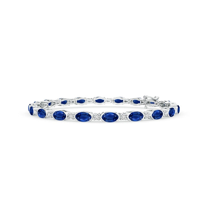Semi Bezel-Set Oval Sapphire and Diamond Tennis Bracelet