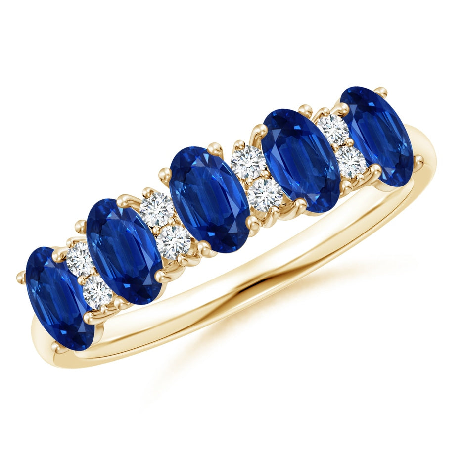 Five Stone Blue Sapphire and Diamond Wedding Ring