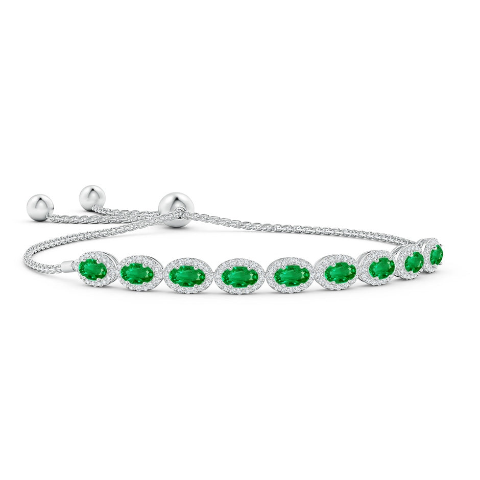 Oval Emerald Bolo Bracelet with Diamond Halo