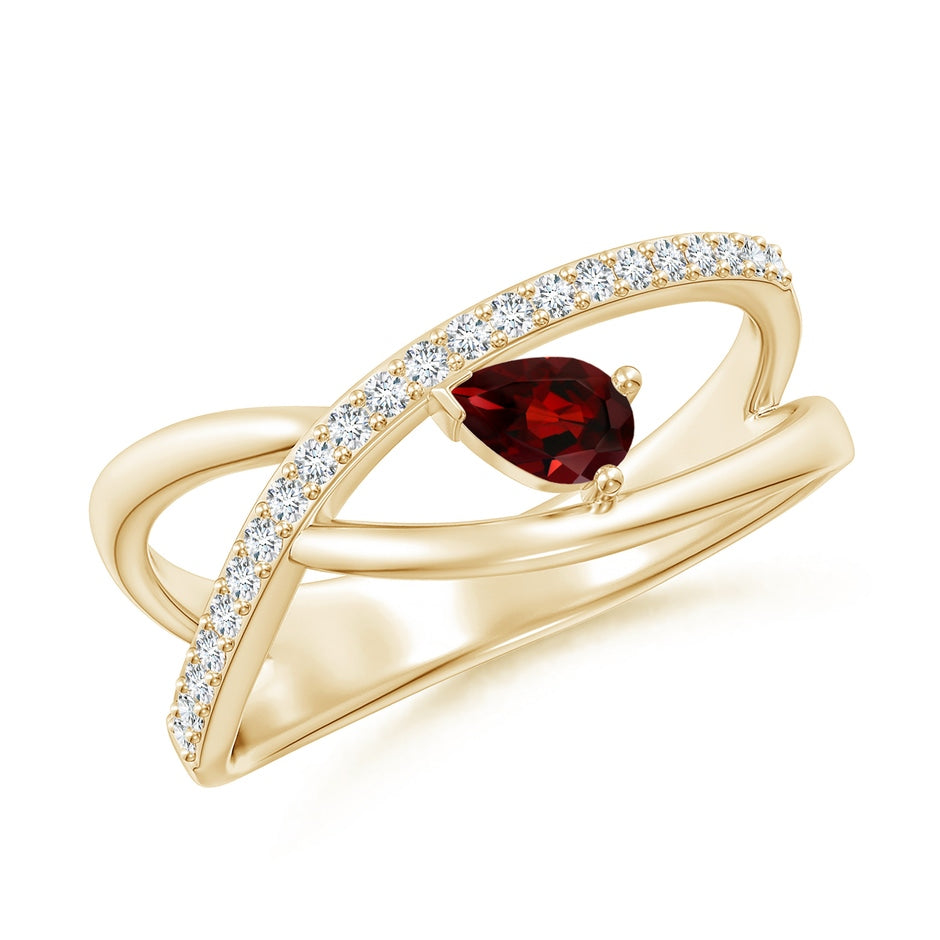 Criss Cross Pear Shaped Garnet Ring with Diamond Accents