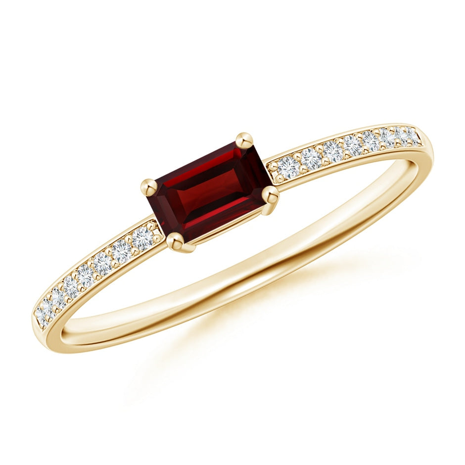 East-West Emerald-Cut Garnet Solitaire Ring