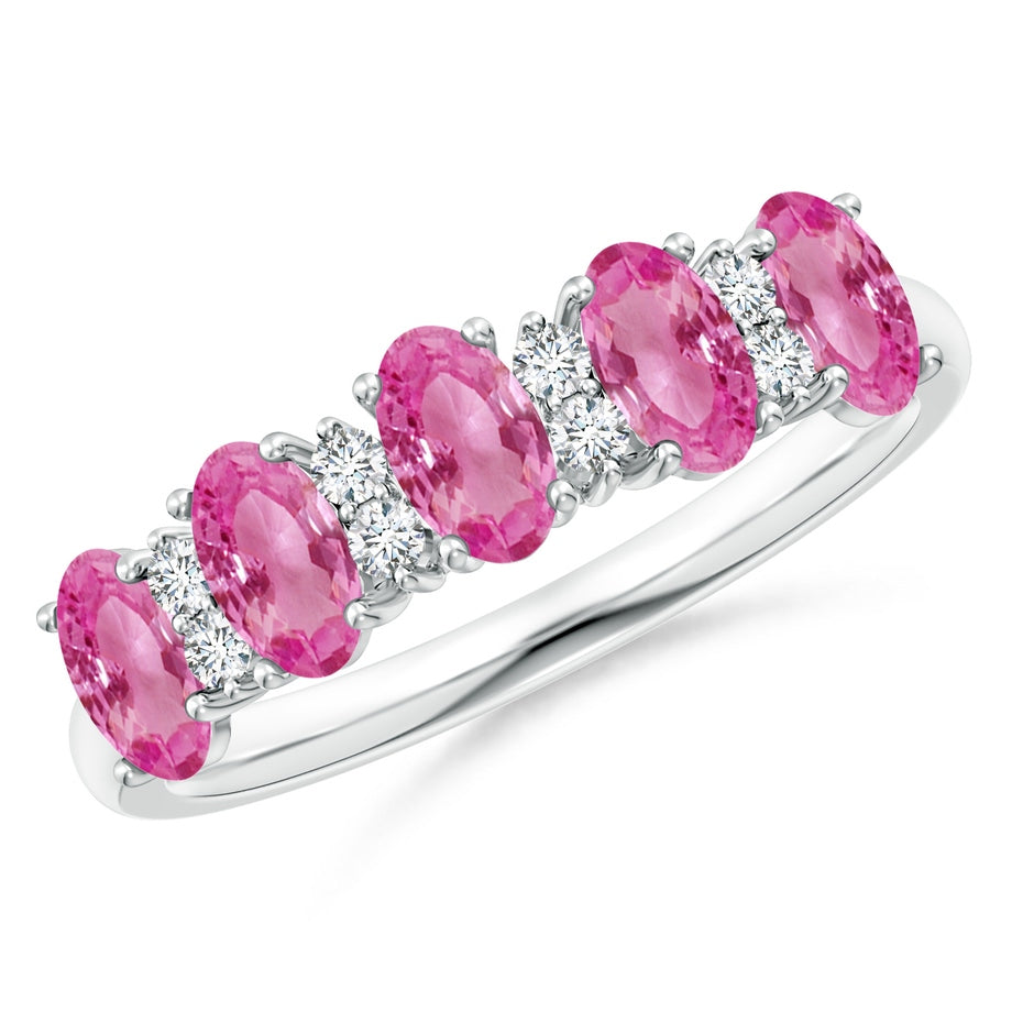Five Stone Pink Sapphire and Diamond Wedding Ring