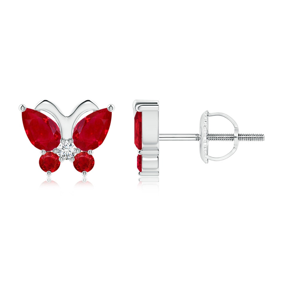 Ruby Butterfly Stud Earrings with Diamond