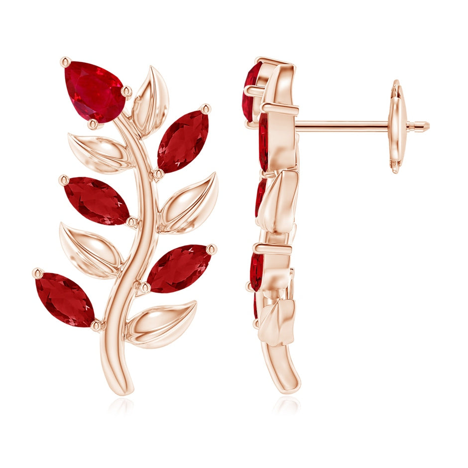 Pear and Marquise Ruby Olive Branch Earrings