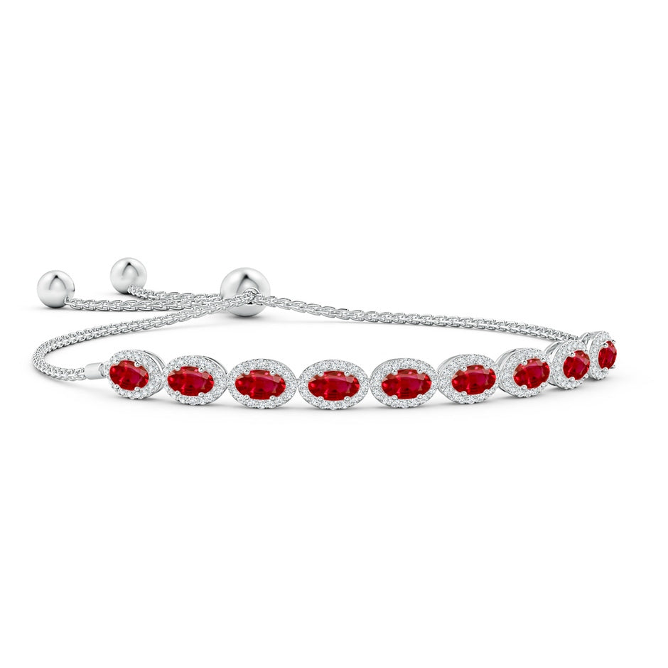 Oval Ruby Bolo Bracelet with Diamond Halo