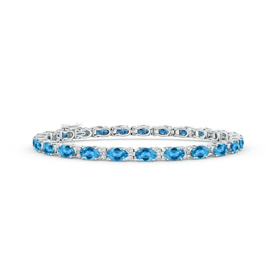 Classic Oval Swiss Blue Topaz and Diamond Tennis Bracelet