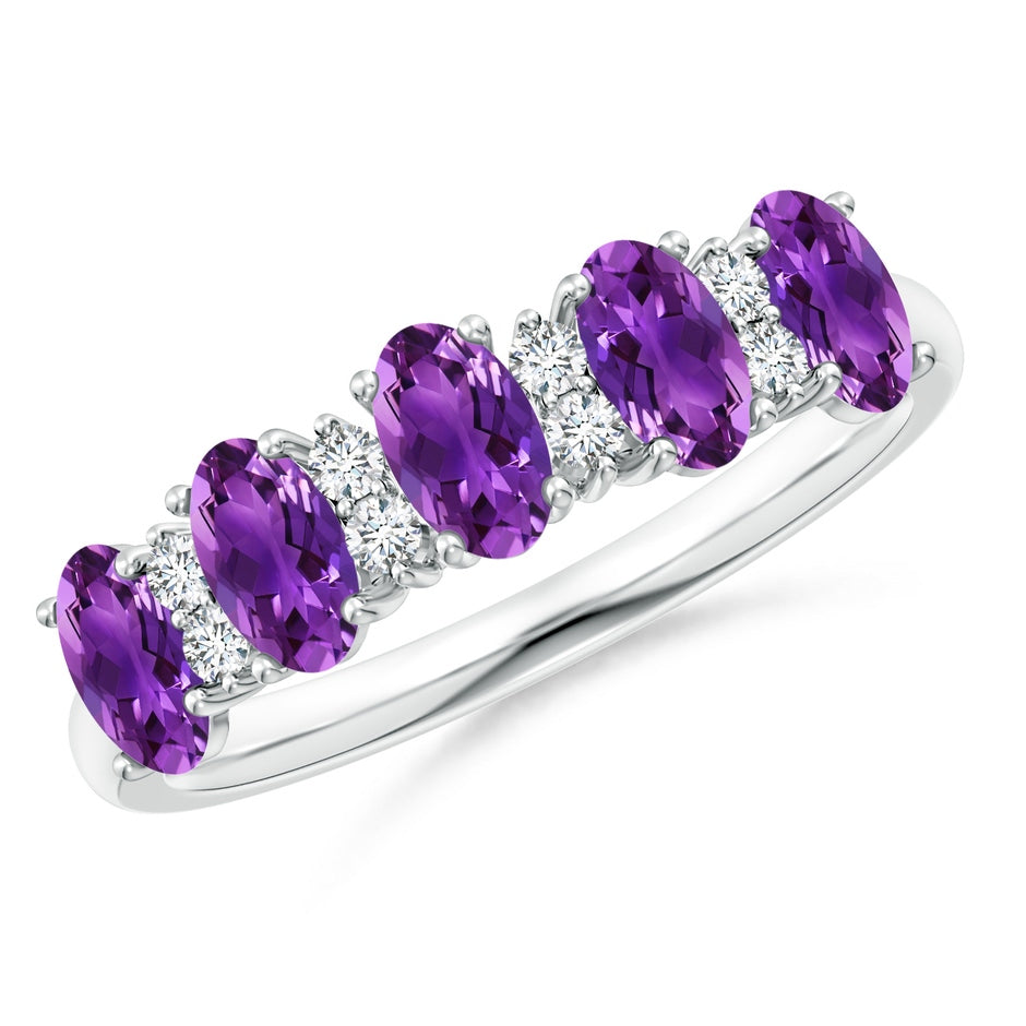Five Stone Amethyst and Diamond Wedding Ring