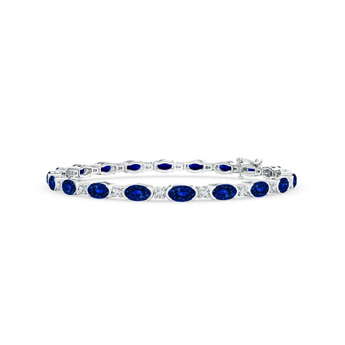 Lab-Grown Semi Bezel-Set Oval Sapphire and Diamond Tennis Bracelet