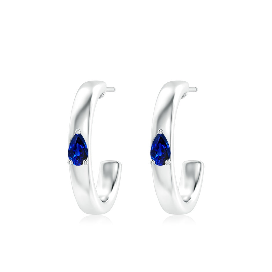 Pear Blue Sapphire Solitaire Hoop Earrings