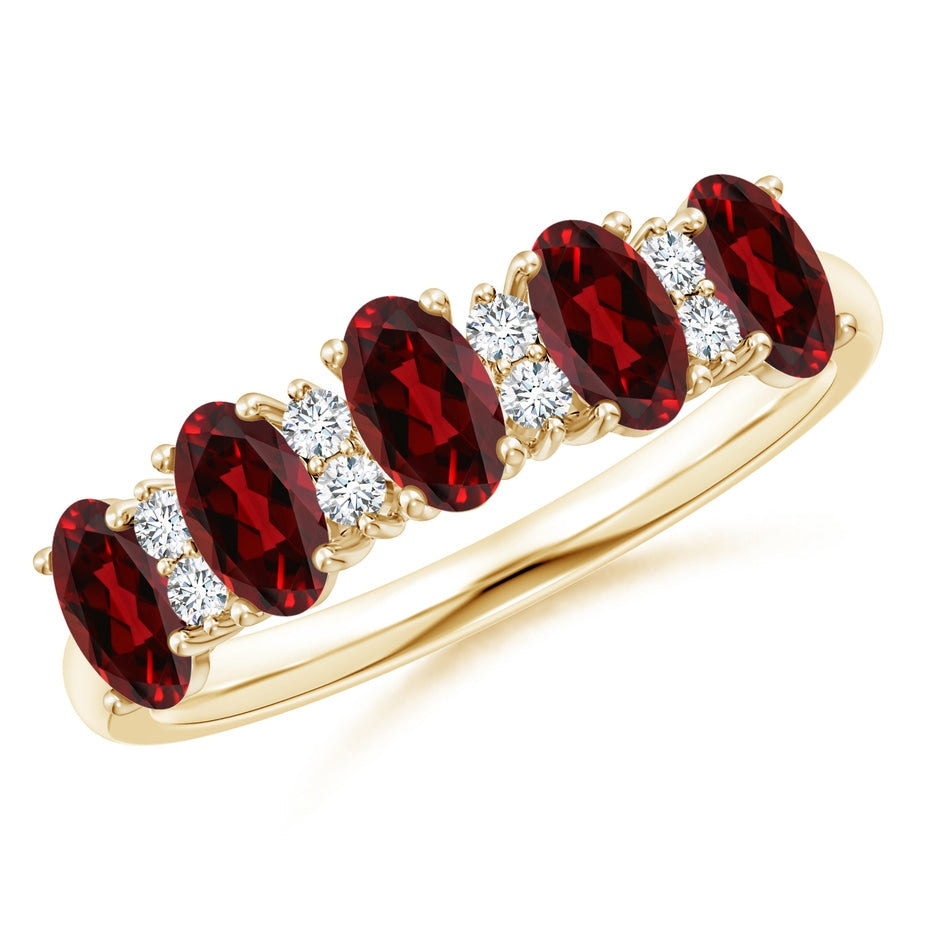 Five Stone Garnet and Diamond Wedding Ring
