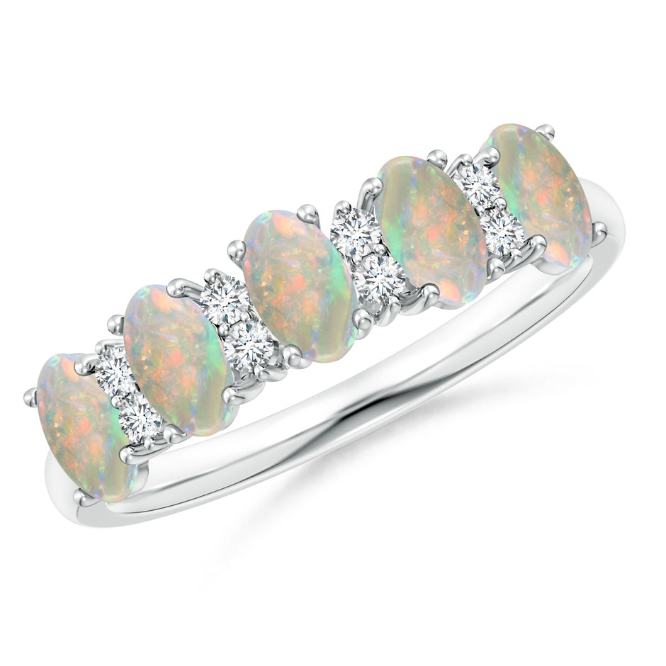 Five Stone Opal and Diamond Wedding Ring