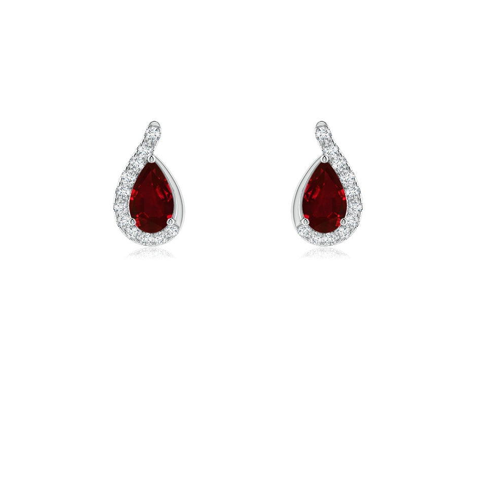 Pear Ruby Earrings with Diamond Swirl Frame
