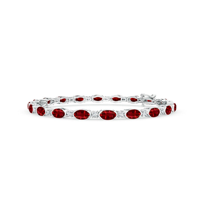 Lab-Grown Semi Bezel-Set Oval Ruby and Diamond Tennis Bracelet