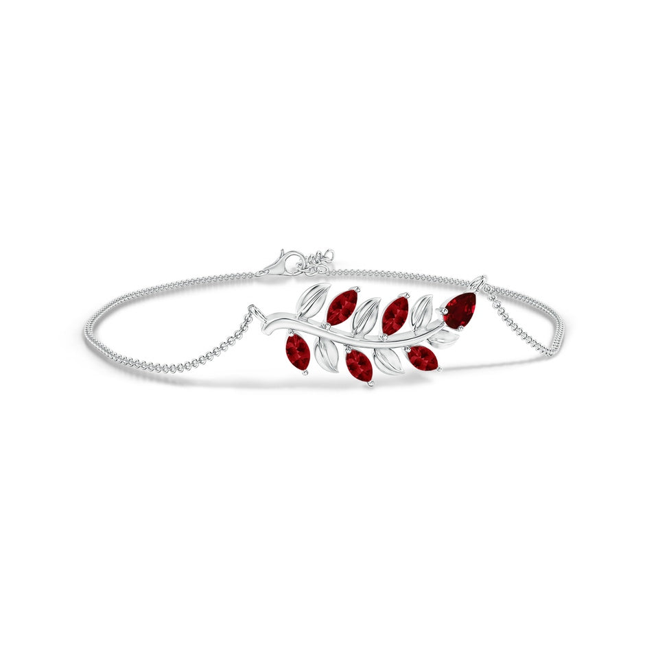 Lab-Grown Pear and Marquise Ruby Olive Branch Bracelet